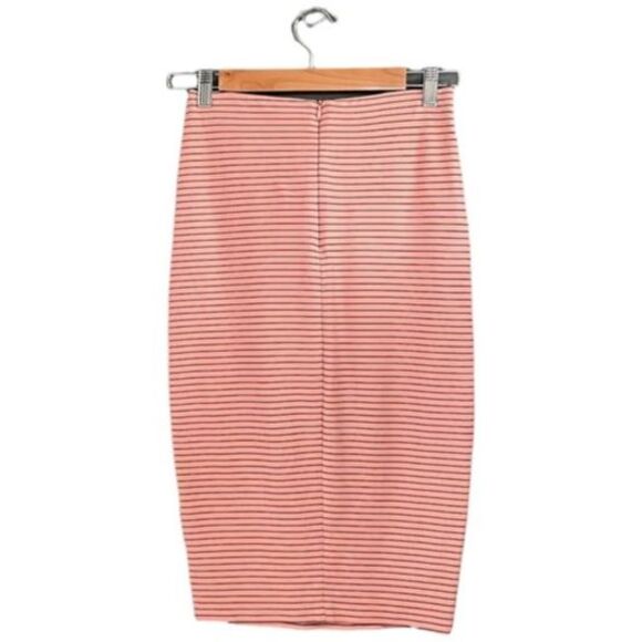 ZARA Skirt Knee Length Tie-Front Pink Pinstriped Knit Pencil Skirt Size Small - Picture 3 of 10